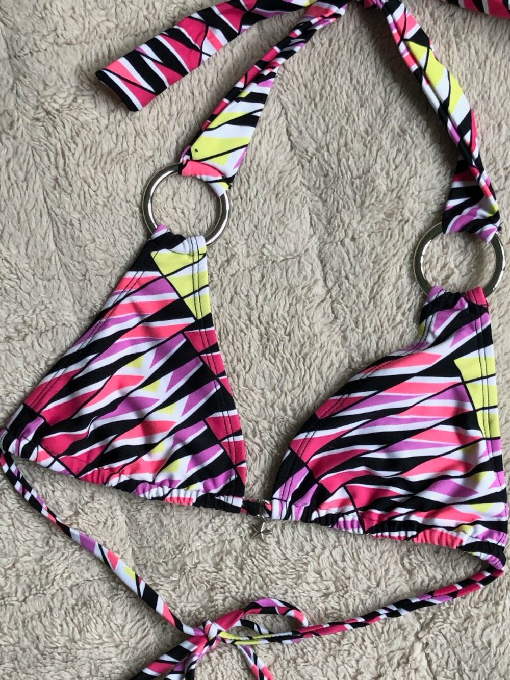 Y2K Brazilian Pink & Yellow Geometric Triangle Bikini Top